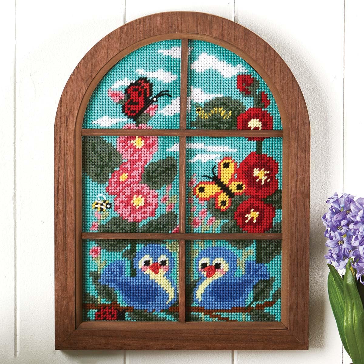 Herrschners in My Garden Window Wall Hanging Kit & Frame Plastic Canvas