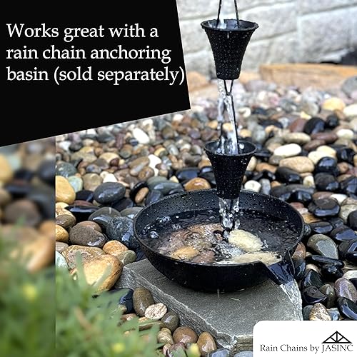 Miniatura 6 de Rain Chains by JASINC Copas Rainier de 8.5 pies con recubrimiento en polvo negro, para reemplazar la canaleta de techo, con kit de instalación,