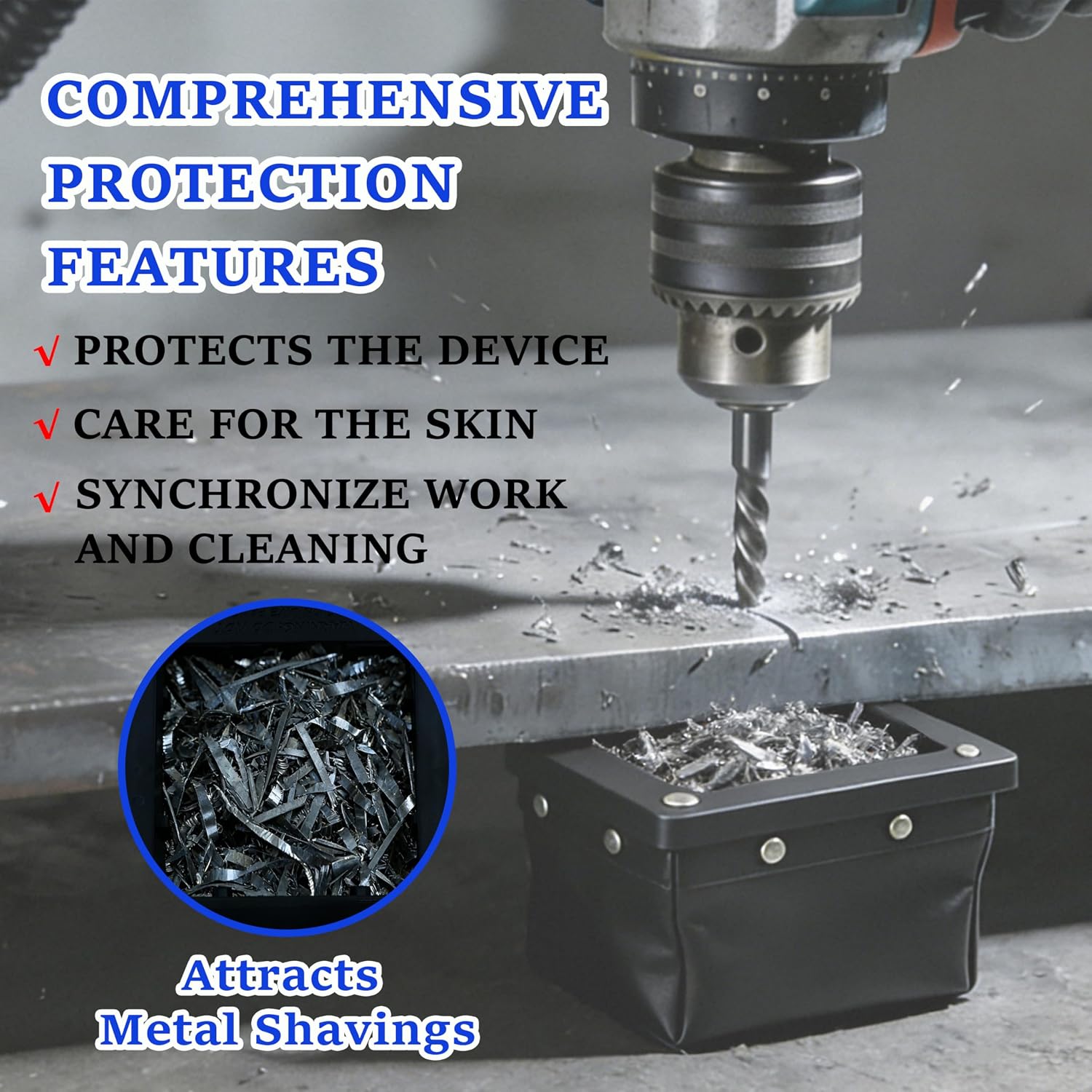 Dirt Bag Magnetic Metal Shavings Catcher Bag For Drilling，Magnetic Drill Shaving Catcher Magnetic Electrical Safety Drilling Upgrade Aluminum Foil Insulation Layer Washable