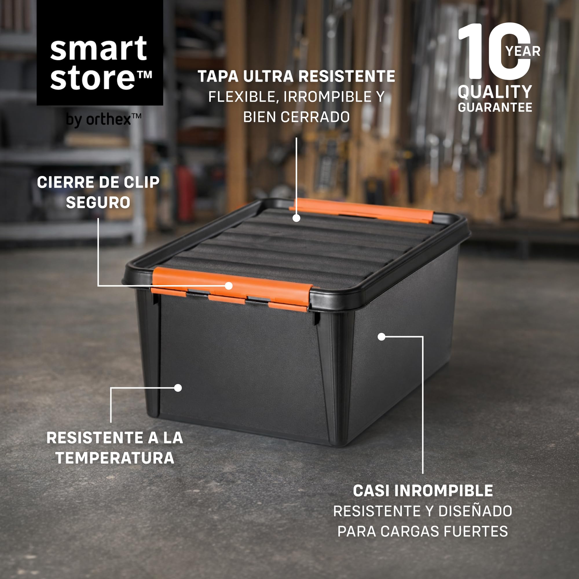 SmartStore Caja Almacenaje Resistente con Tapa I 31L I Pack 6 Cajas Apilables I Garaje Taller Mudanza I Cierre Clip I Made in Sweden I Negra I 50 x 39 x 26 cm
