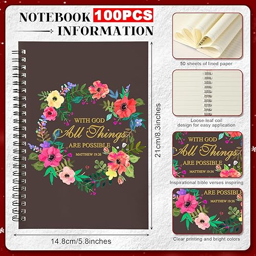 Miniatura 5 de Colarr Juego de 200 piezas de regalos cristianos con Dios, todas las cosas son posibles, Mateo 19 26, bolígrafo de bambú bíblico inspirador, bloc de