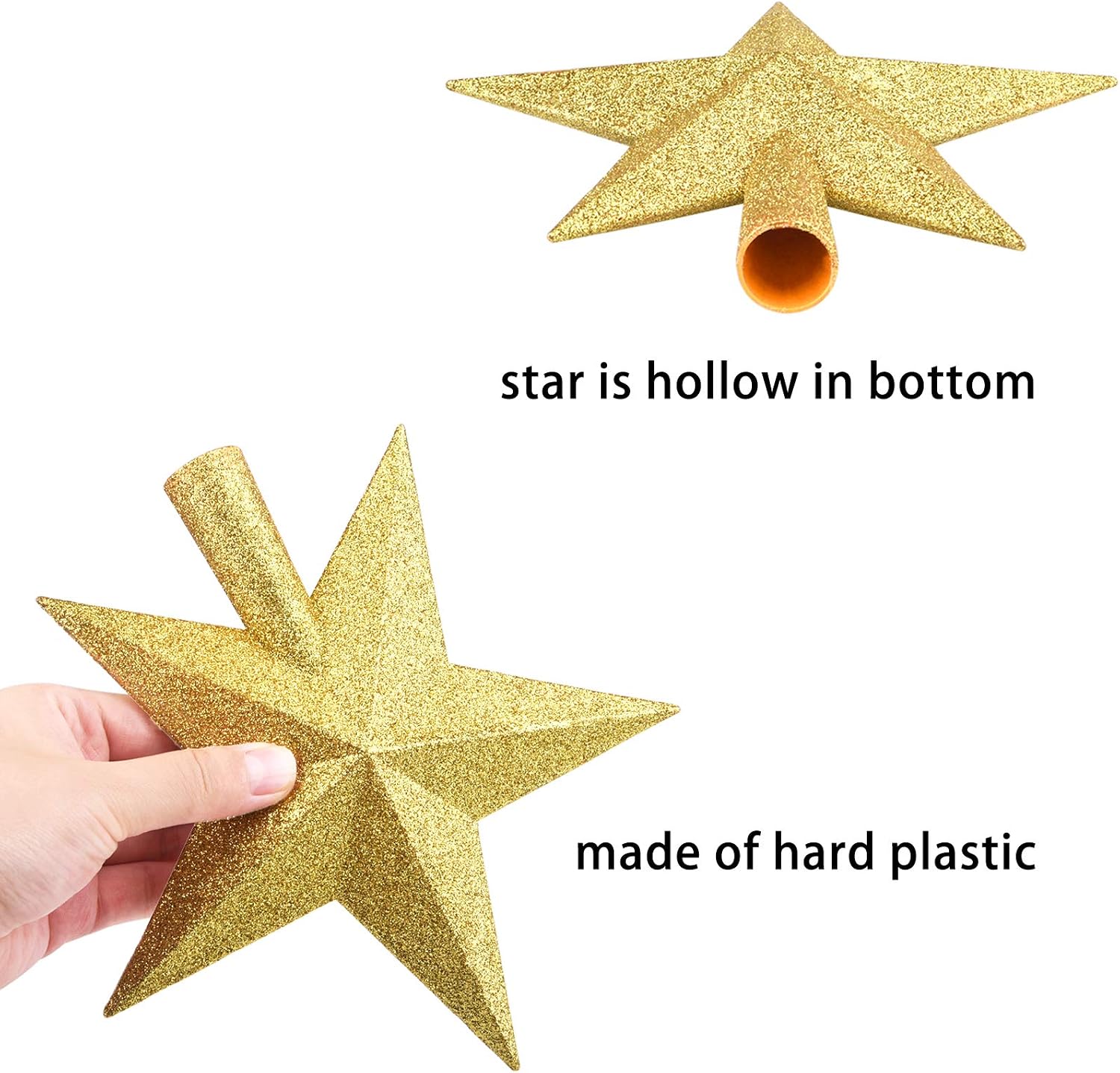 Livder 8 Inches Christmas Tree Top Crown Glitter Star Decoration (Golden)