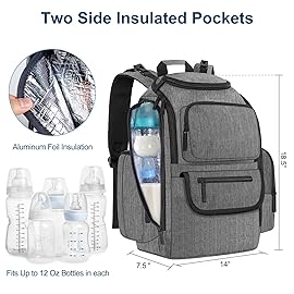 Mancro Diaper Bag Backpack, Baby Diaper Bag with 2 Side Insulated Pockets, Travel Diaper Backpack for Men Women with Stroller Straps, Large Capacity and Waterproof, Grey