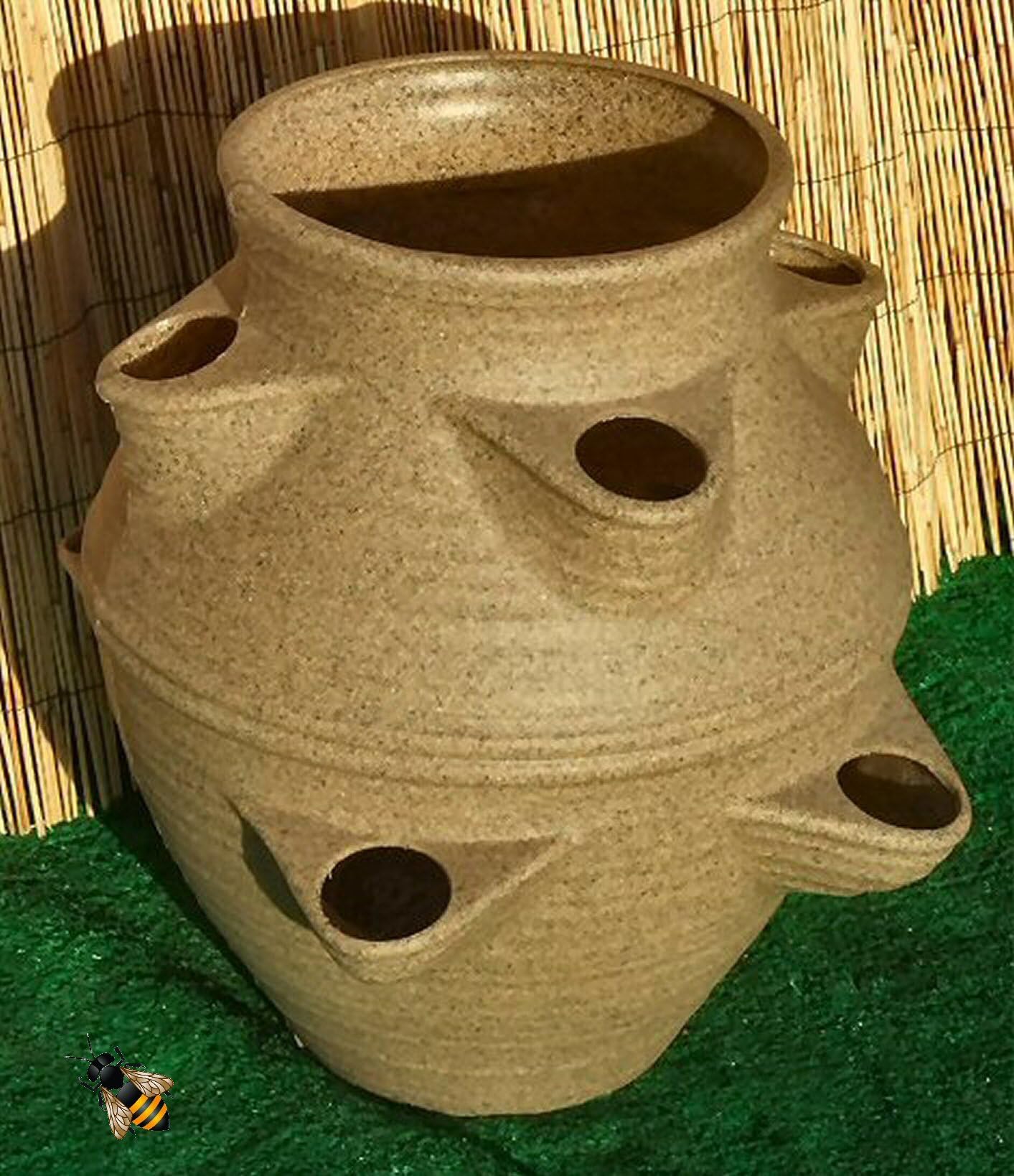 Large Garden Strawberry Planter Flower Pot Patio Tub Sandstone Colour New