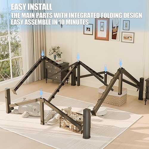 Miniatura 6 de Base de cama de tamaño matrimonial de 18 pulgadas con patas de esquina redondas, tapón deslizante de colchón, plataforma de metal resistente de 3500