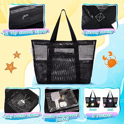 Miniatura 3 de Tagitary Juego de juguetes de playa de arena para niños de 3 a 10 años y bolsa de playa de malla con cremallera, bolsa de playa grande con 8