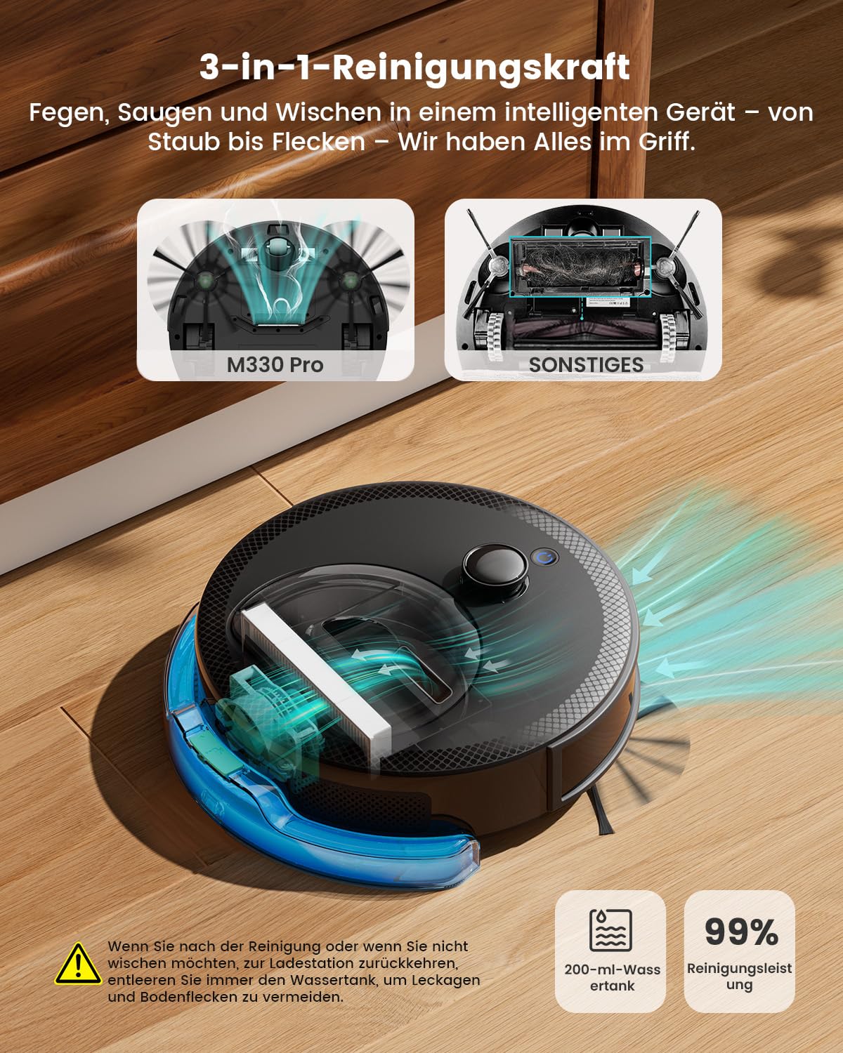 Lefant M330Pro Staubsauger Roboter, Saugwischer Roboter mit No-Go-Zone, 2.4G/5GHz Wi-Fi, 5000Pa Staubsauger, Mehrstufiges Mapping, Laser Navigation für Tierhaare, Teppiche und Hartböden