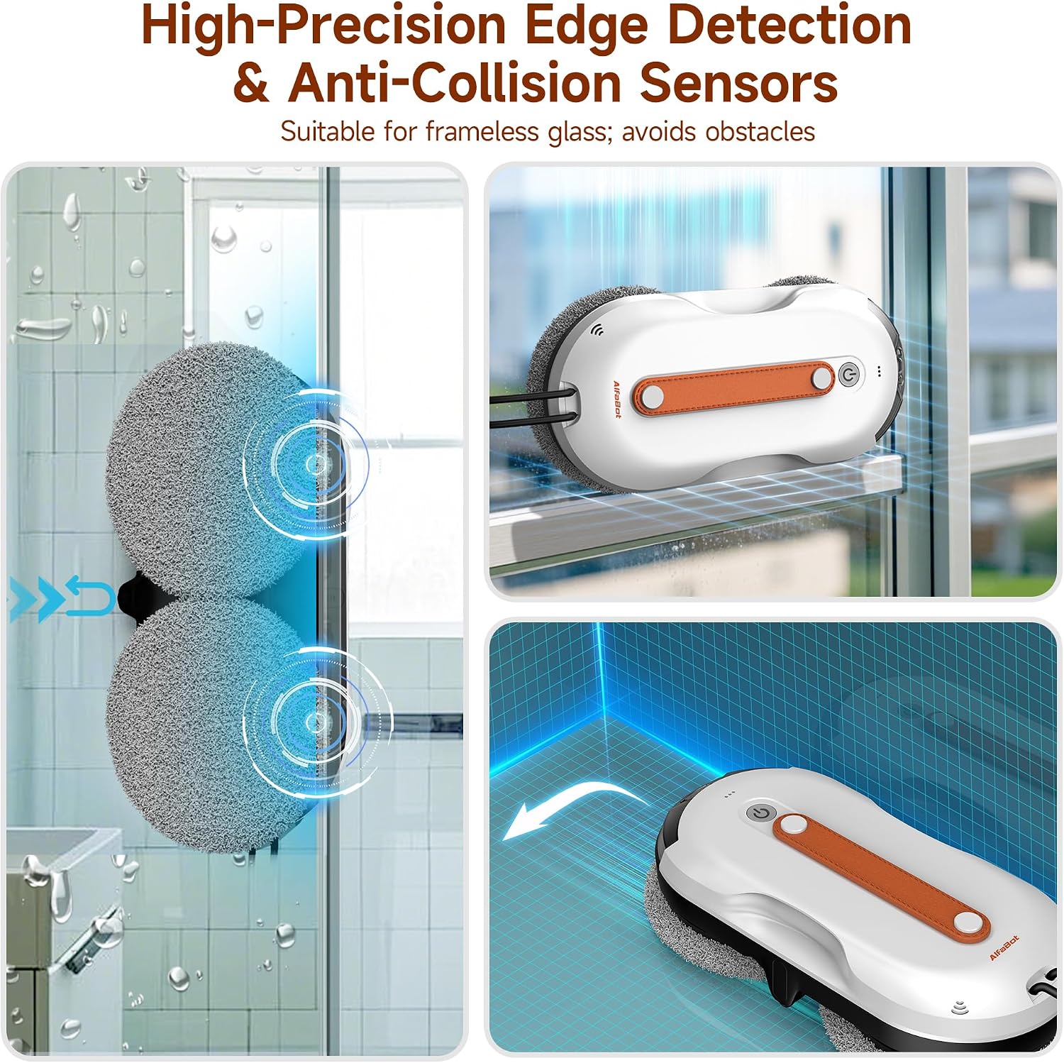 AlfaBot X7Pro Window Cleaning Robot, 6000Pa Suction Robotic Window Cleaner with Dual Auto-Water Spray, 60ml Tank, Smart Path Planning, Remote Control & Safety Rope for High-Rise Windows