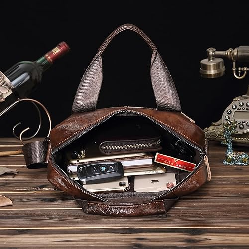 Miniatura 5 de Bolso de hombro de cuero genuino para hombres, bandolera ajustable con caja de regalo