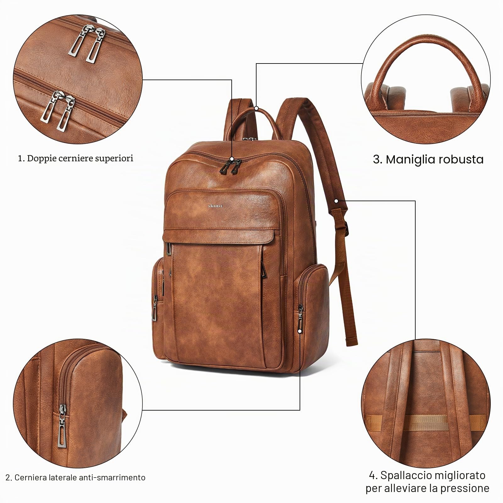 Shrrie cuoio laptop zaino per donne con 17 pollici Vegan cuoio computer zaino tasca per viaggio college lavoro