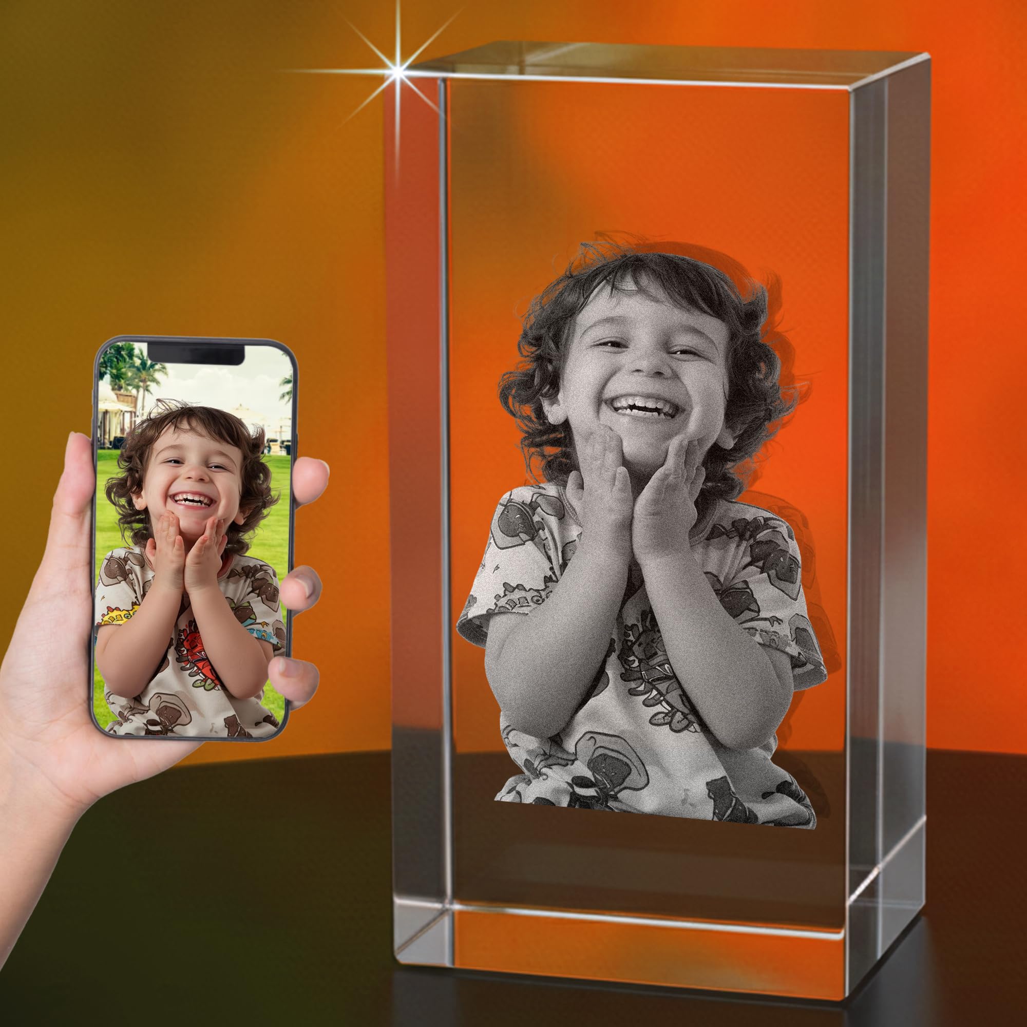 Print Maniacs Men's Crystal Clear 3D Crystal Photo Frame, Personalised Crystal Picture Frame, Romantic Customised Anniversary Birthday Gifts For Him, Mom, Dad, Couple, Wedding Memorial Gifts For Boyfriend Girlfriend