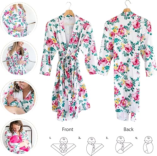 Miniatura 3 de RNOONY Mommy and Me Robe and Swaddle Set, Maternity Robe for Hospital-Delivery, Mom and Baby Matching Outfits Hospital