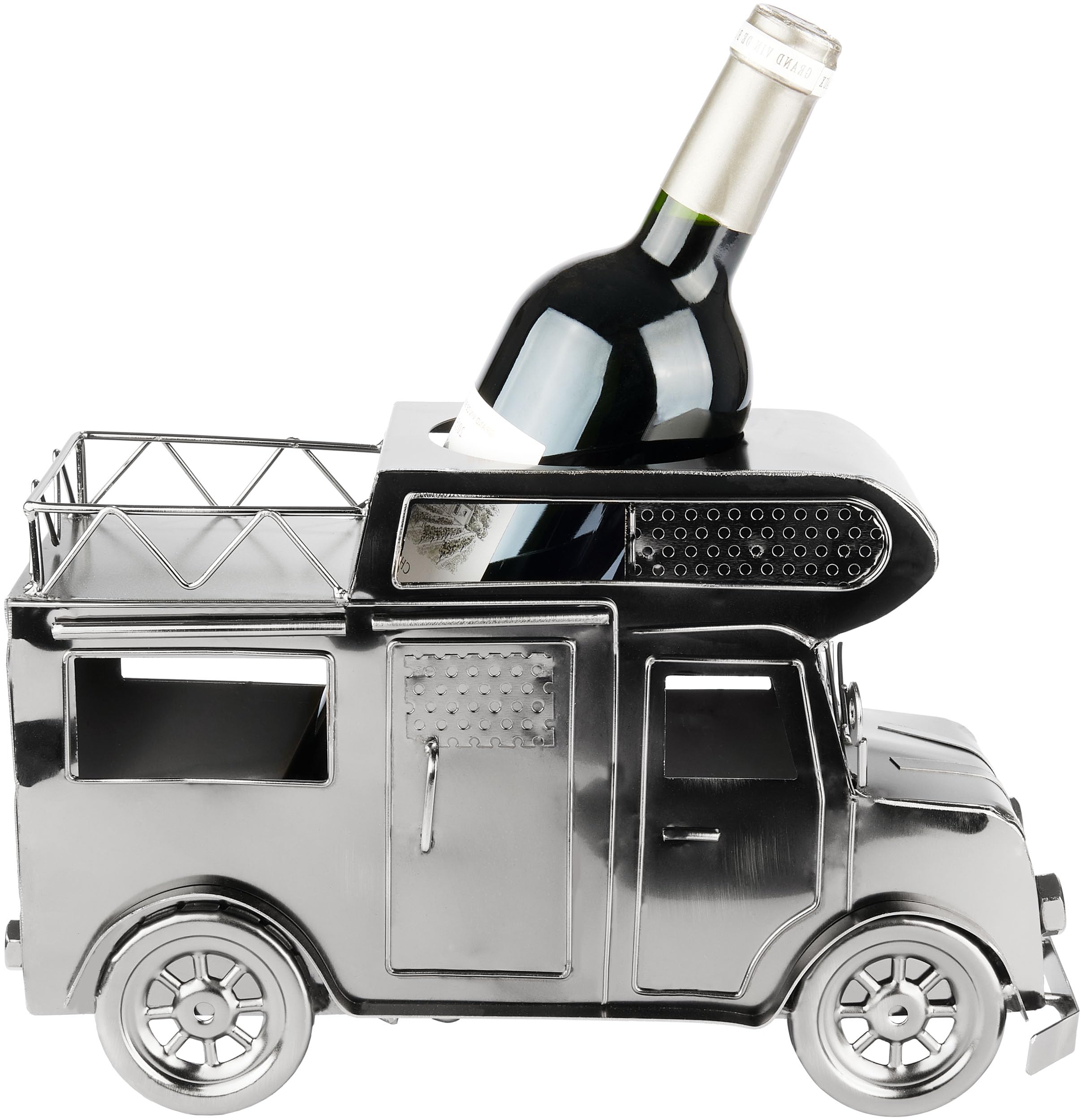 BRUBAKER Weinflaschenhalter Wohnmobil - Metall Flaschenhalter Camping - Wein Geschenk für Camper - Flaschenständer Dekoration mit Grußkarte