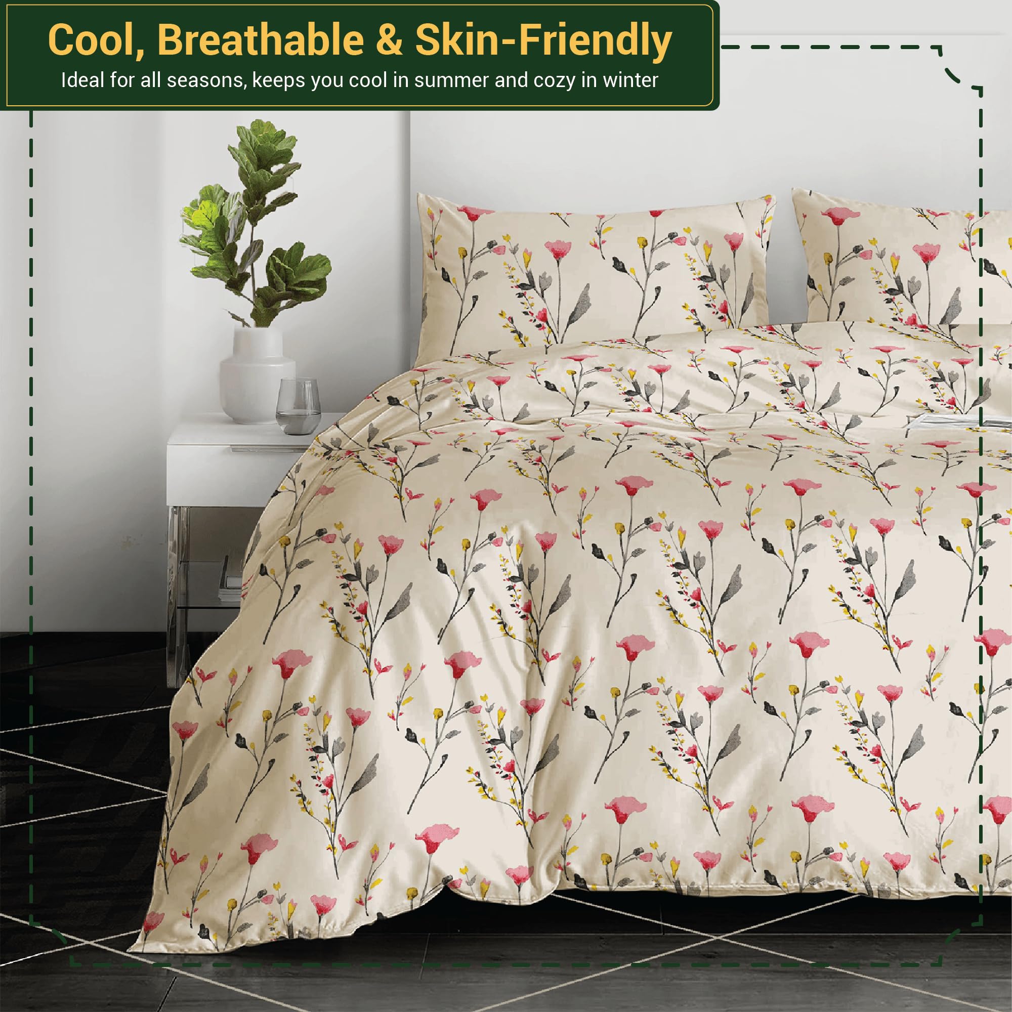 Shadow Sleep 3PCS King Size Duvet Cover Set Print 100% Egyptian Cotton 400 Thread Count Floral Printed Luxury Soft Bedding Breathable Hotel Quality Quilt Cover - Image 5