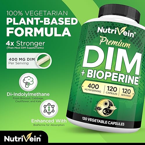 Miniatura 8 de Nutrivein Paquete de suplementos premium DIM y berberina suplemento de berberina y DIM de alta absorción con bioperina - para equilibrio hormonal,