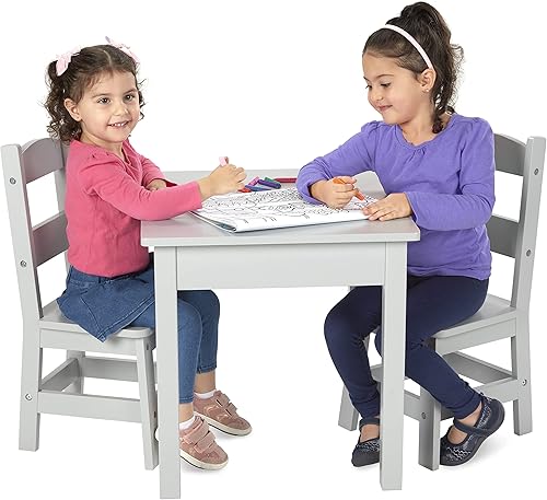 Miniatura 3 de Melissa & Doug Mesa y sillas de madera, muebles grises para niños, gris gris,Rubio,Blanco