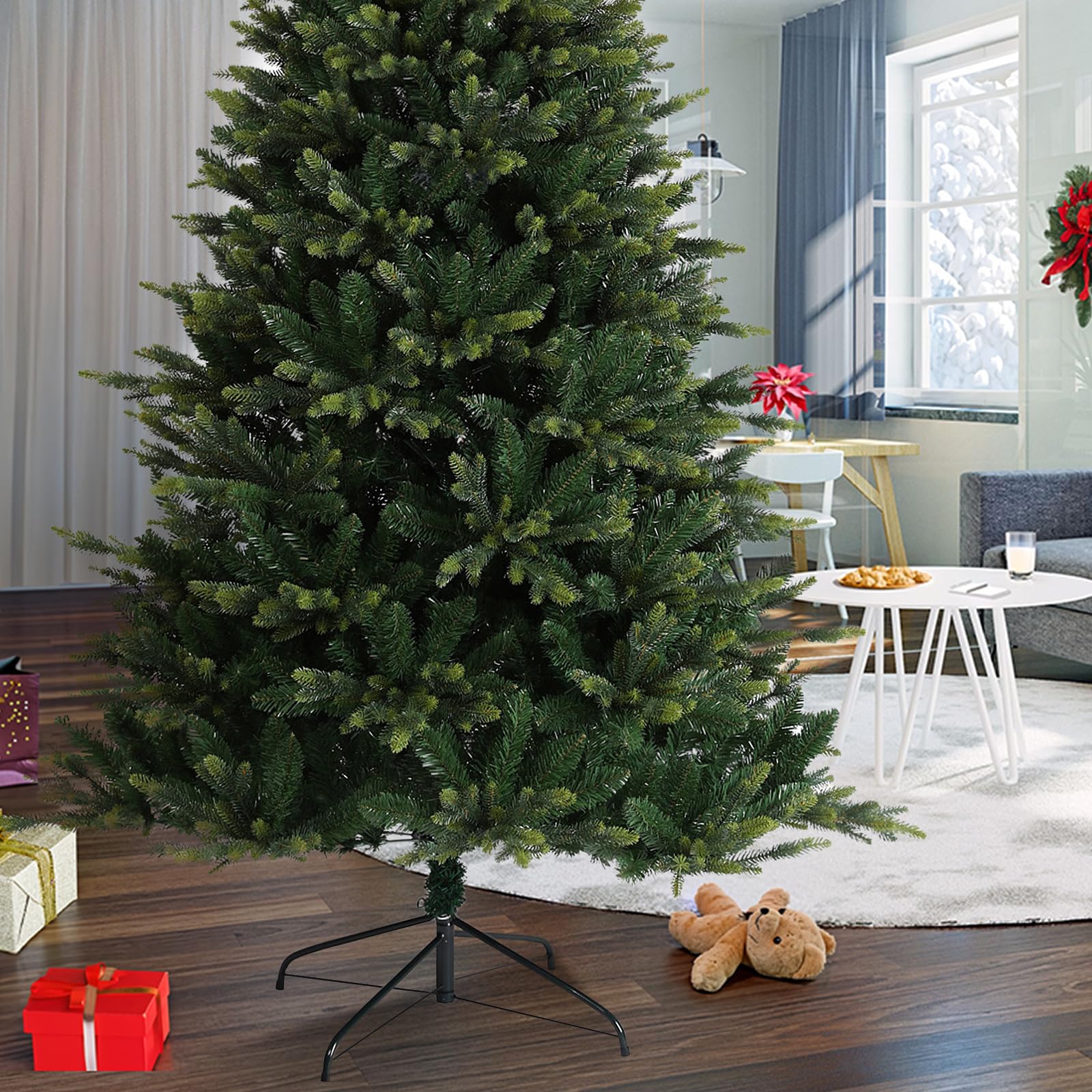SVITA Sapin de Noël artificiel faux arbre de qualité supérieure - 210 cm - Avec support en métal - Système de pliage