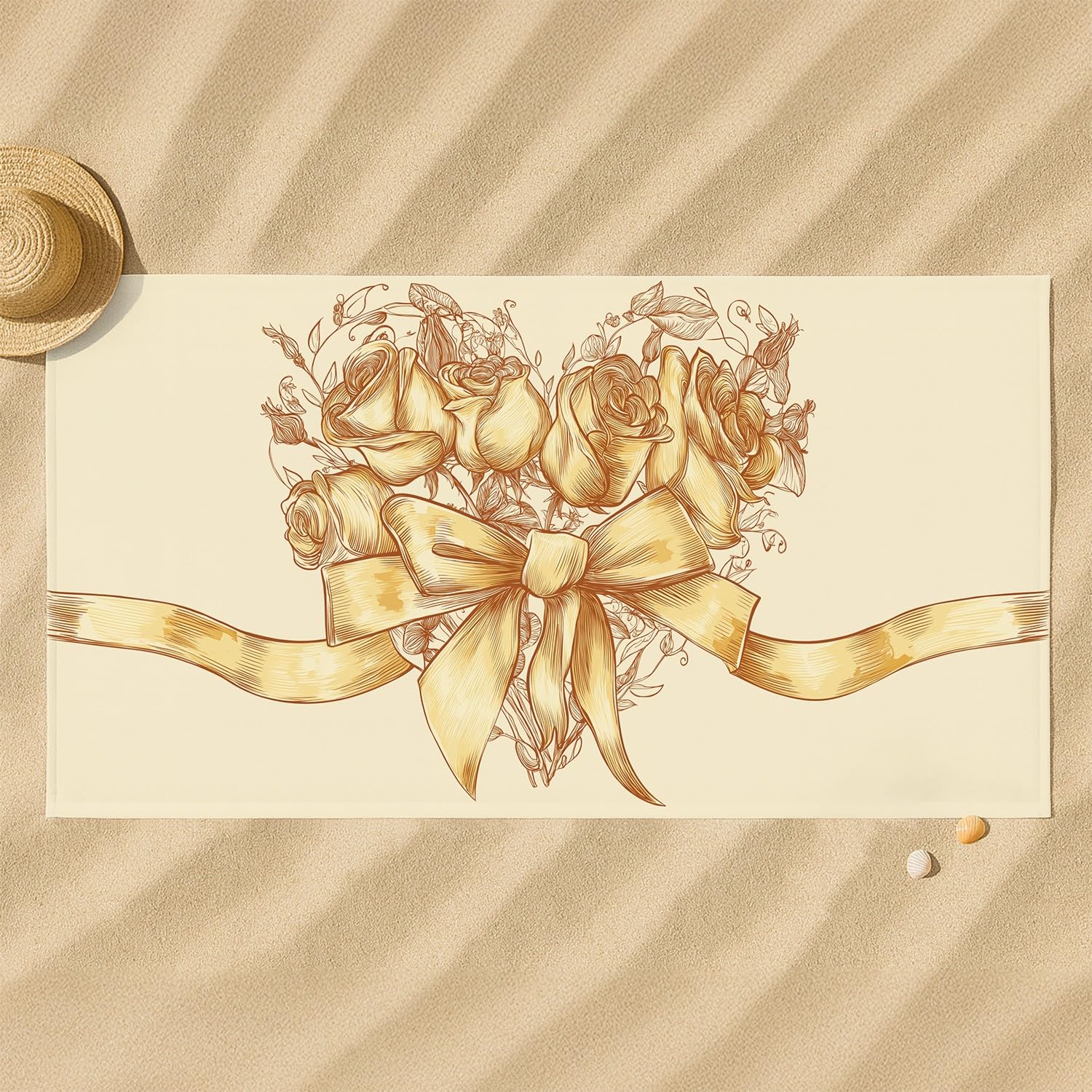 Klassisch, Retro, romantisch, elegant Strandtuch 230 x 210 cm - Strandtuch trandtuch Leichtdünn Weich Strandtuch Herzförmige Rosensträuße,für Strand, Pool, Yoga, Picknick