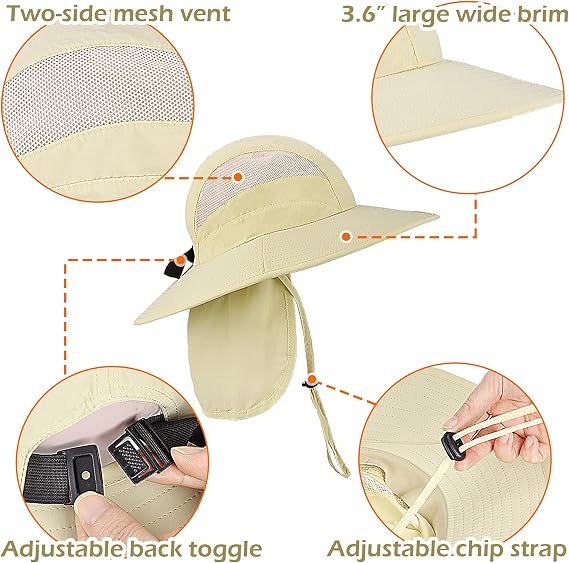 Solaris Foldable Neck Flap Cover Sun Cap UPF 50 Protection Hat for Outdoor Fishing Hiking