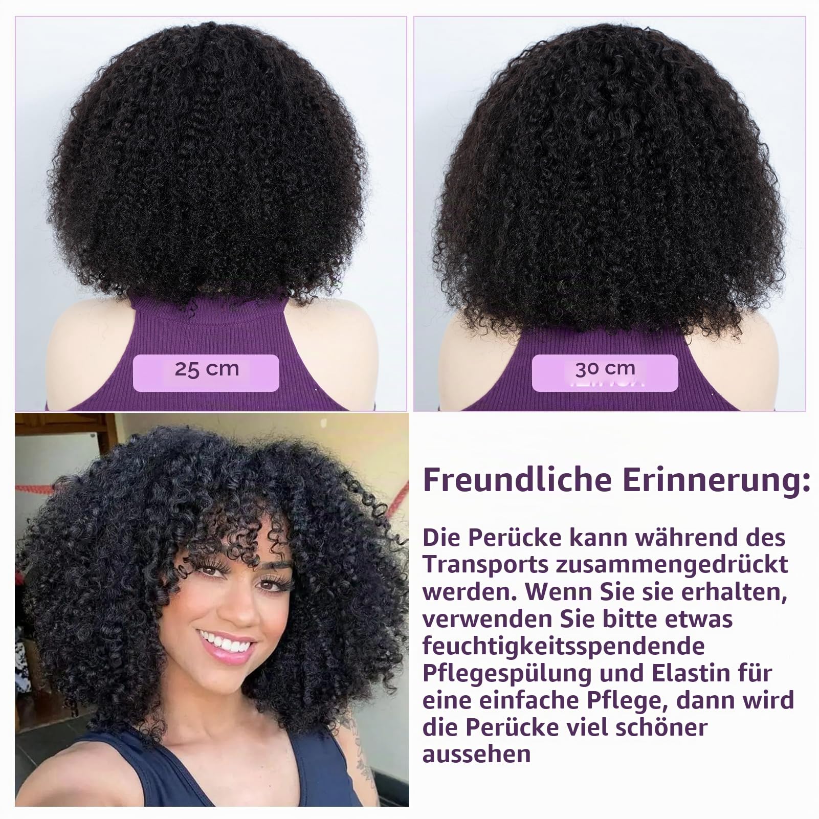 FASHION IDOL Kurzer lockiger Bob Echthaarperücken mit Pony Jerry Curl Brasilianisches Echthaar Keine Lace-Front-Perücken für Frauen Maschinell gewebt Braun 30CM