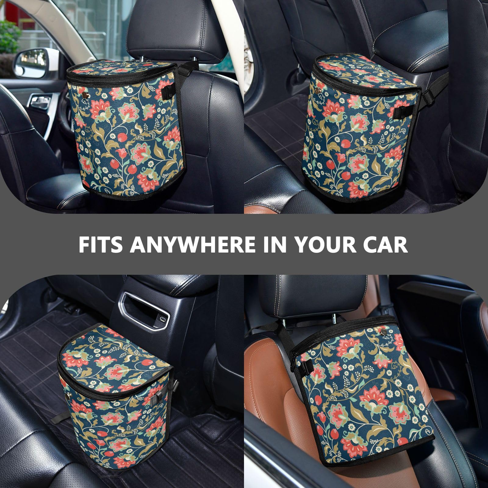 Wudan Mardi Gras Fleur De Lis Car Trash Can With Lid - Waterproof Leak Proof Hanging Garbage Bin For Back Seat, Black