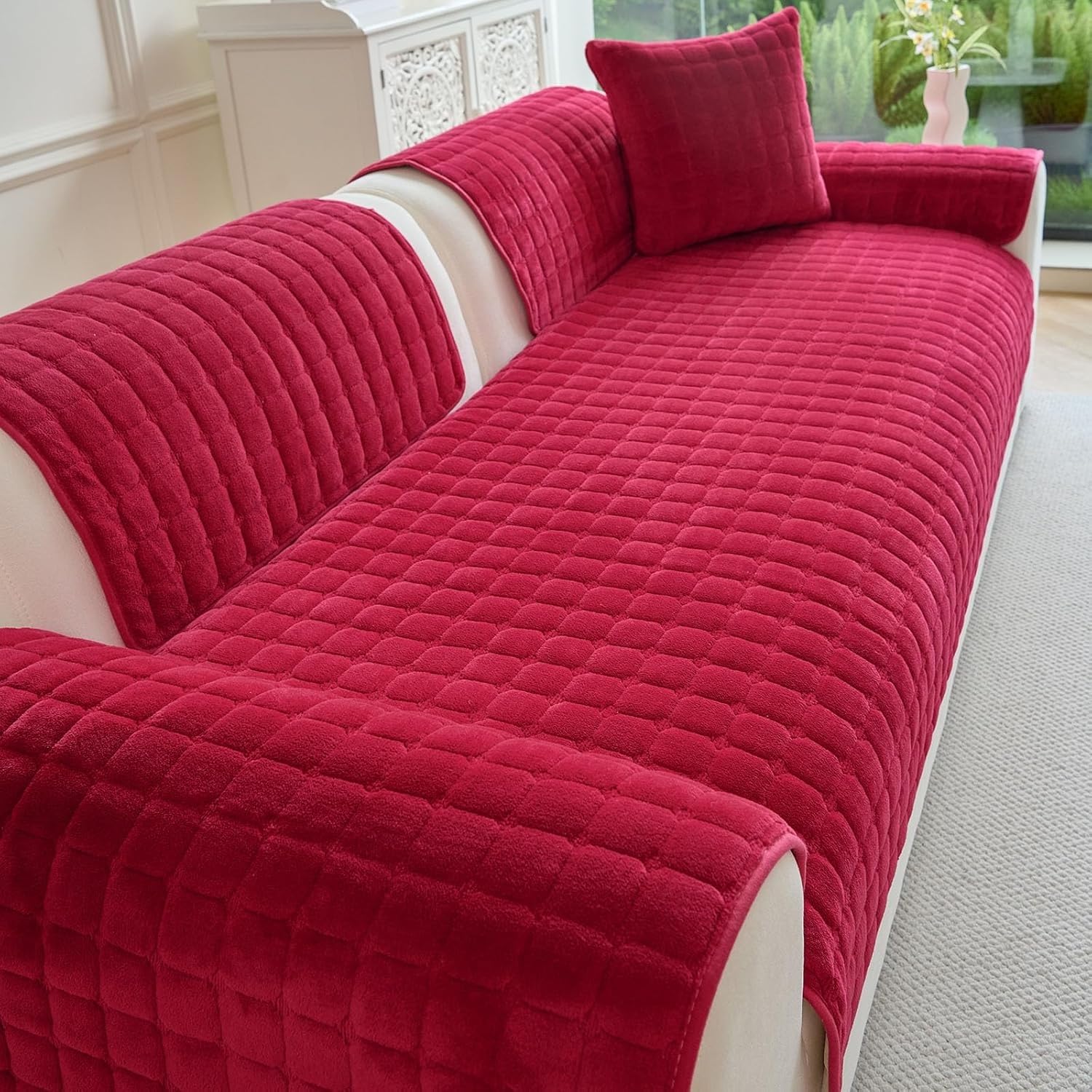 Couvre-coussin super doux en flanelle WineRed pour canapé d'angle