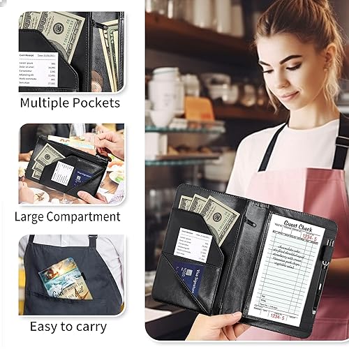 Miniatura 4 de RYUITHDJP Libro de mesera para camarera, libros de camarera con bolsillo con cremallera, diseño de citas de playa, organizador de libros para