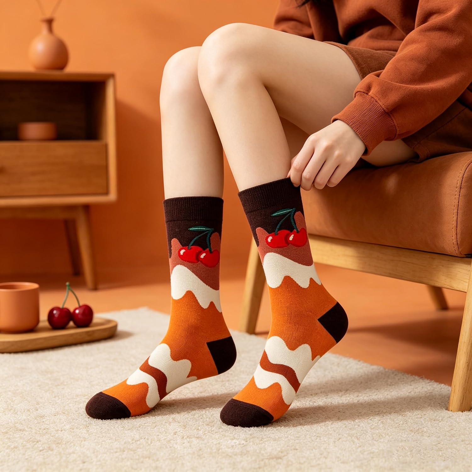 Women’s Crazy Fun Socks – 12 Pairs Combed Cotton Crew Socks with Colorful Dessert Patterns, Novelty Adult Fun Socks for Women