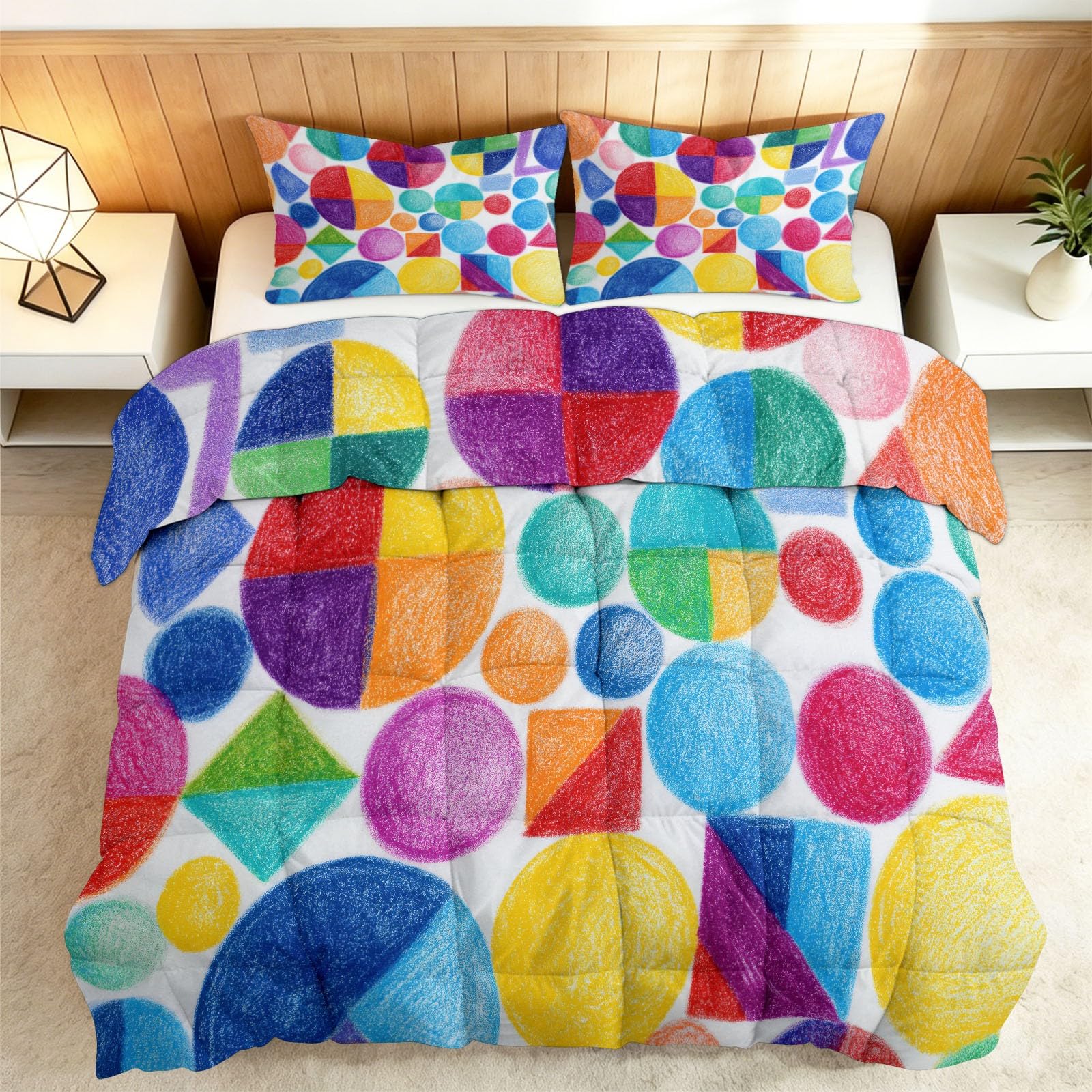 Couette motif géométrique 140x200 pour chambre d'ado moderne, lit 1 personne pop art