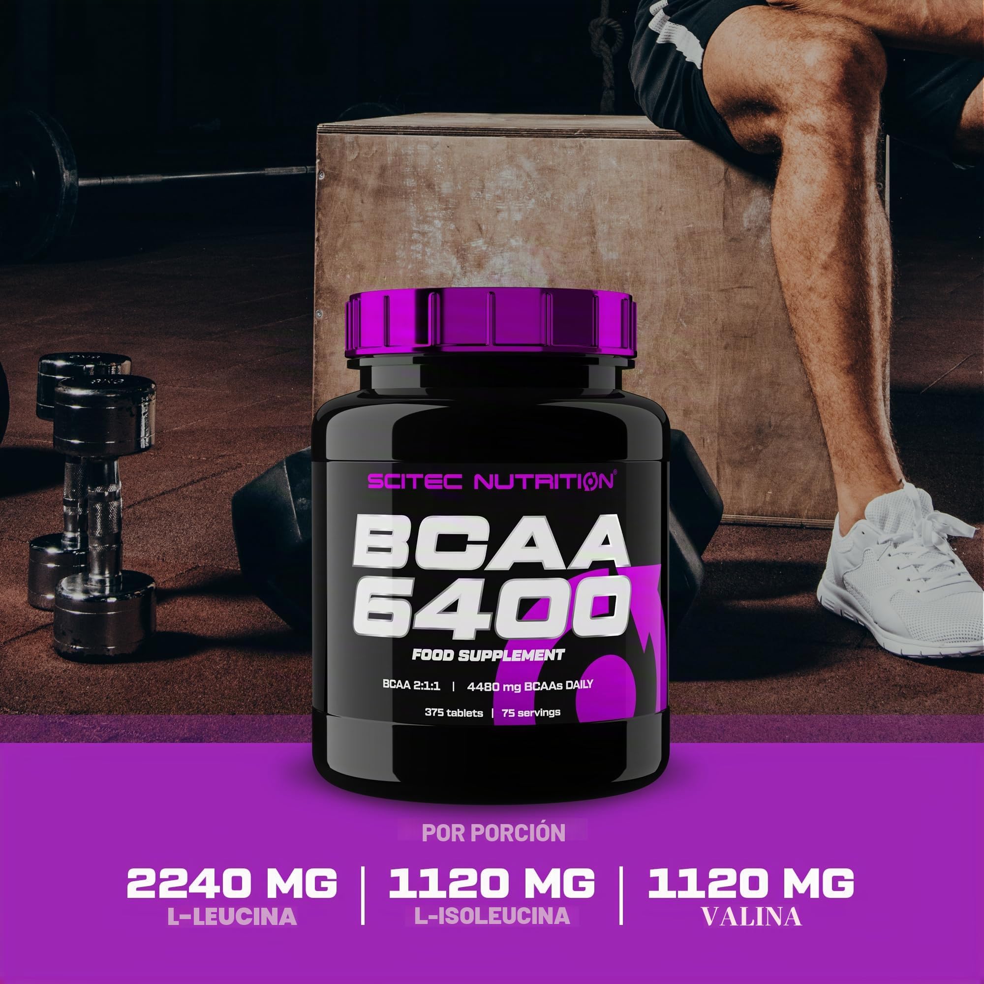 Scitec Nutrition BCAA 6400 - BCAAs de alta potencia en proporción 2:1:1, 4480mg por día - Tabletas para hombres y mujeres - Ideal para atletas - Rendimiento y recuperación, 375 Tabletas