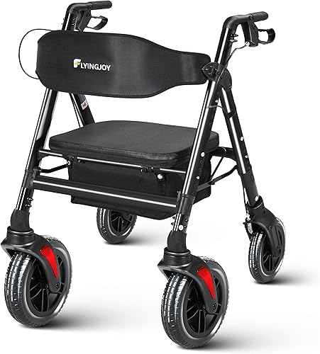 Andadores con asiento, andadores con ruedas de 450 libras, 23.76 libras (23.8 lbs) extraanchos y resistentes con asiento y frenos para personas