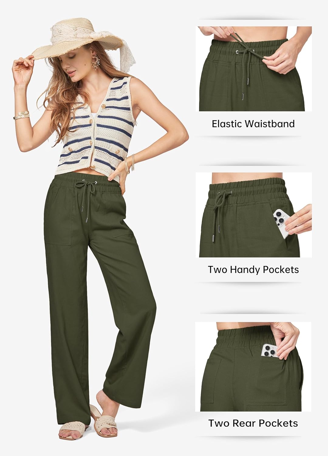 Willit Women Linen Pants Wide Leg Casual Palazzo Pants Cotton Linen Lounge Beach Summer Pants with Pockets 29"/31"/ 33" - Image 5
