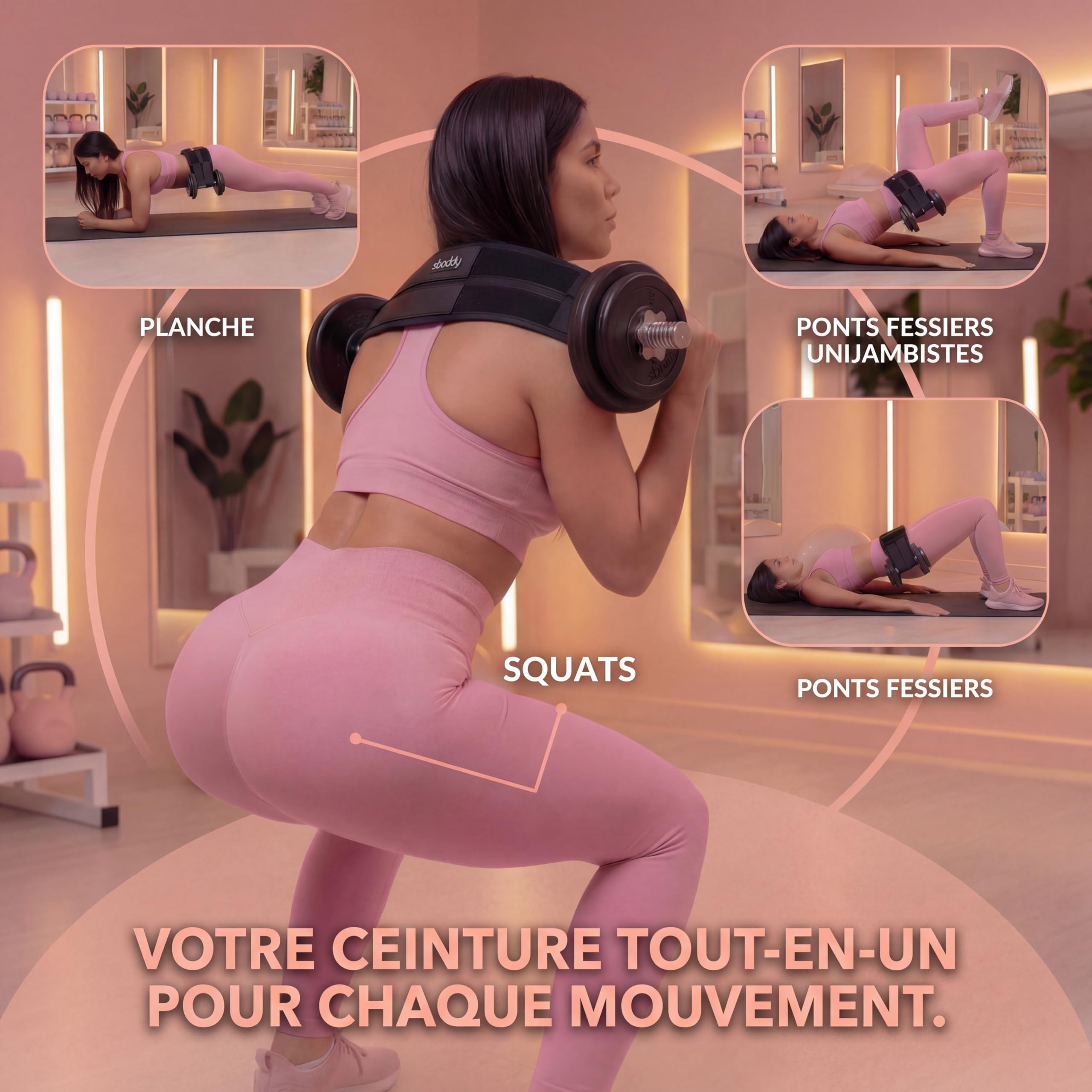 Ceinture Hip Thrust pour Haltères, Kettlebells et Poids - Confort Jusqu'à 180 kg - Double Fermeture Auto-Agrippante - Équipement Musculation Fessiers pour Maison et Salle de Sport.