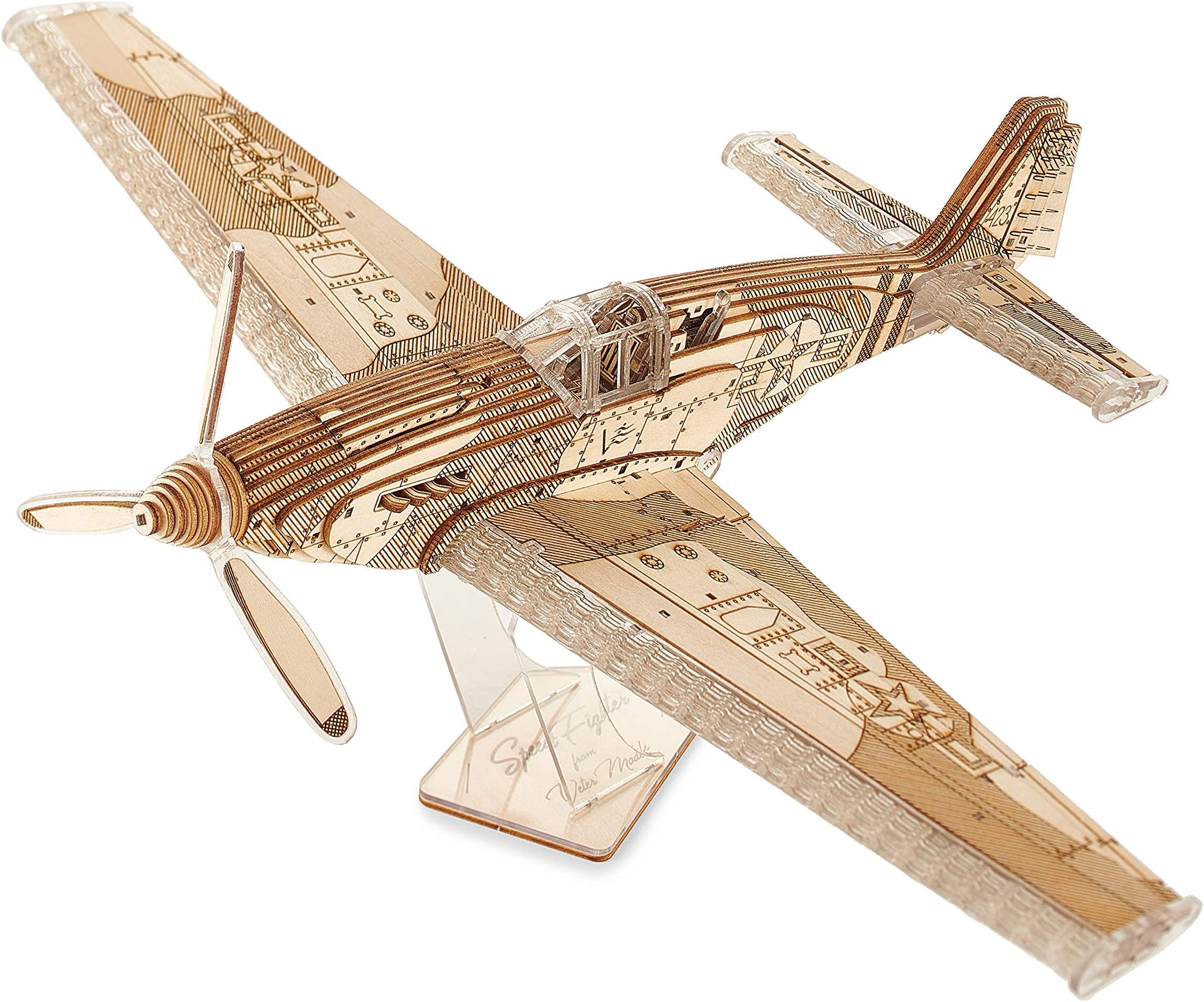 Veter Models Model Airplane Kit SpeedFighter – Premium Quality Model Planes for Adults and Kids – Durable Plywood and Plastic Construction – Open Door Engine Running– Moving Propeller and Flaps