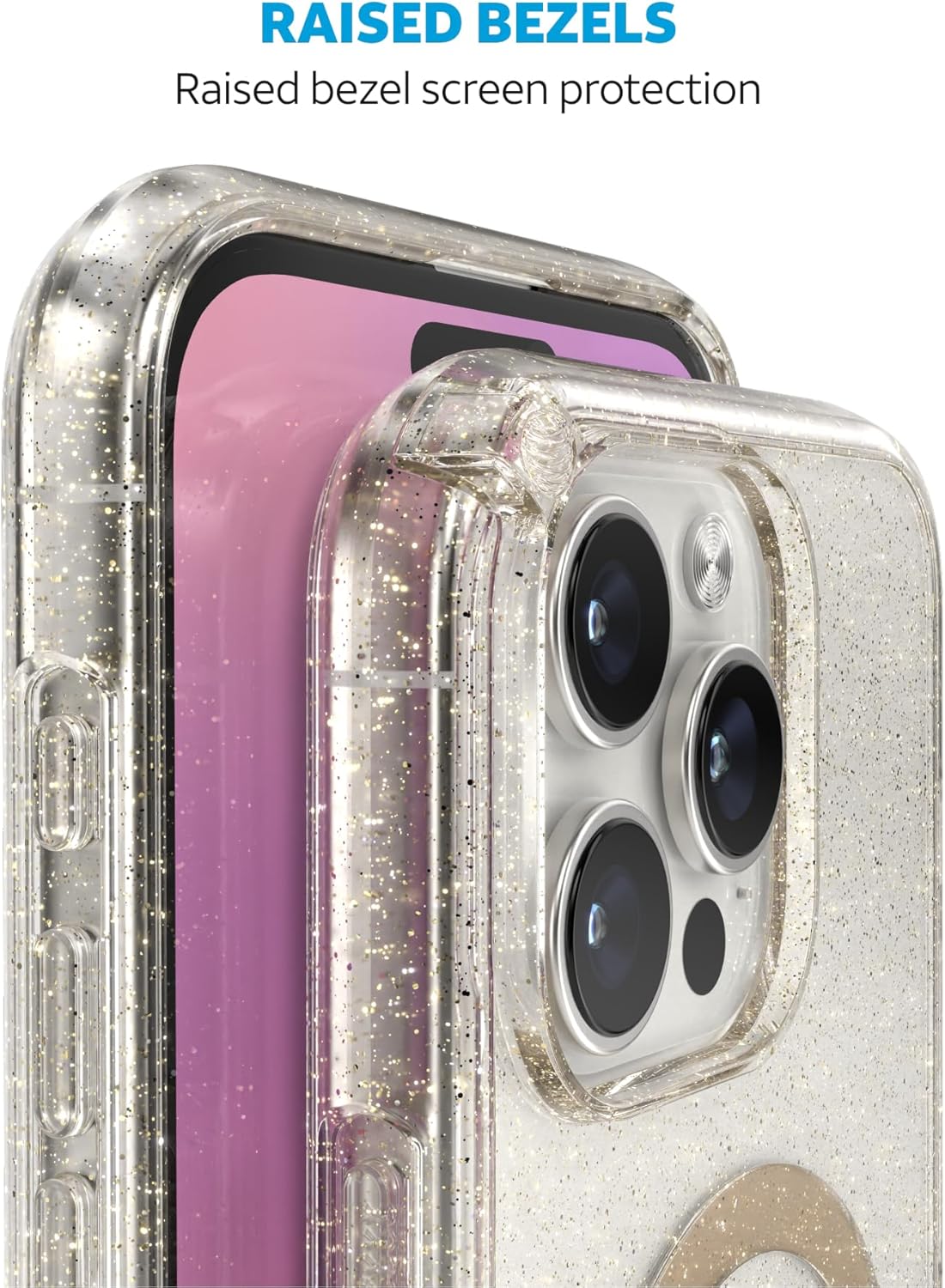 AT&T Essentials Professional Edge Shield Compatible with iPhone 16 Pro Max Clear Glitter Case Magnetic Drop Protection Anti-Scratch TPU Slim Design - Image 2