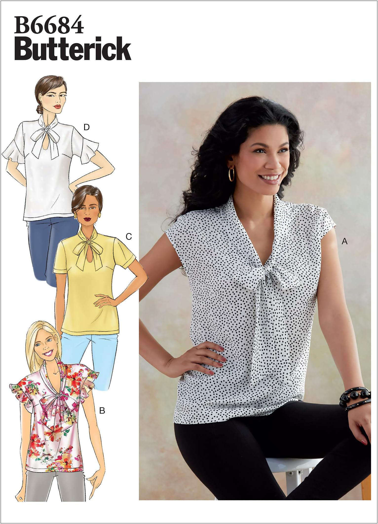 ButterickB6684A5 Easy Women's Pullover Blouse Sewing Patterns, Sizes 6-14