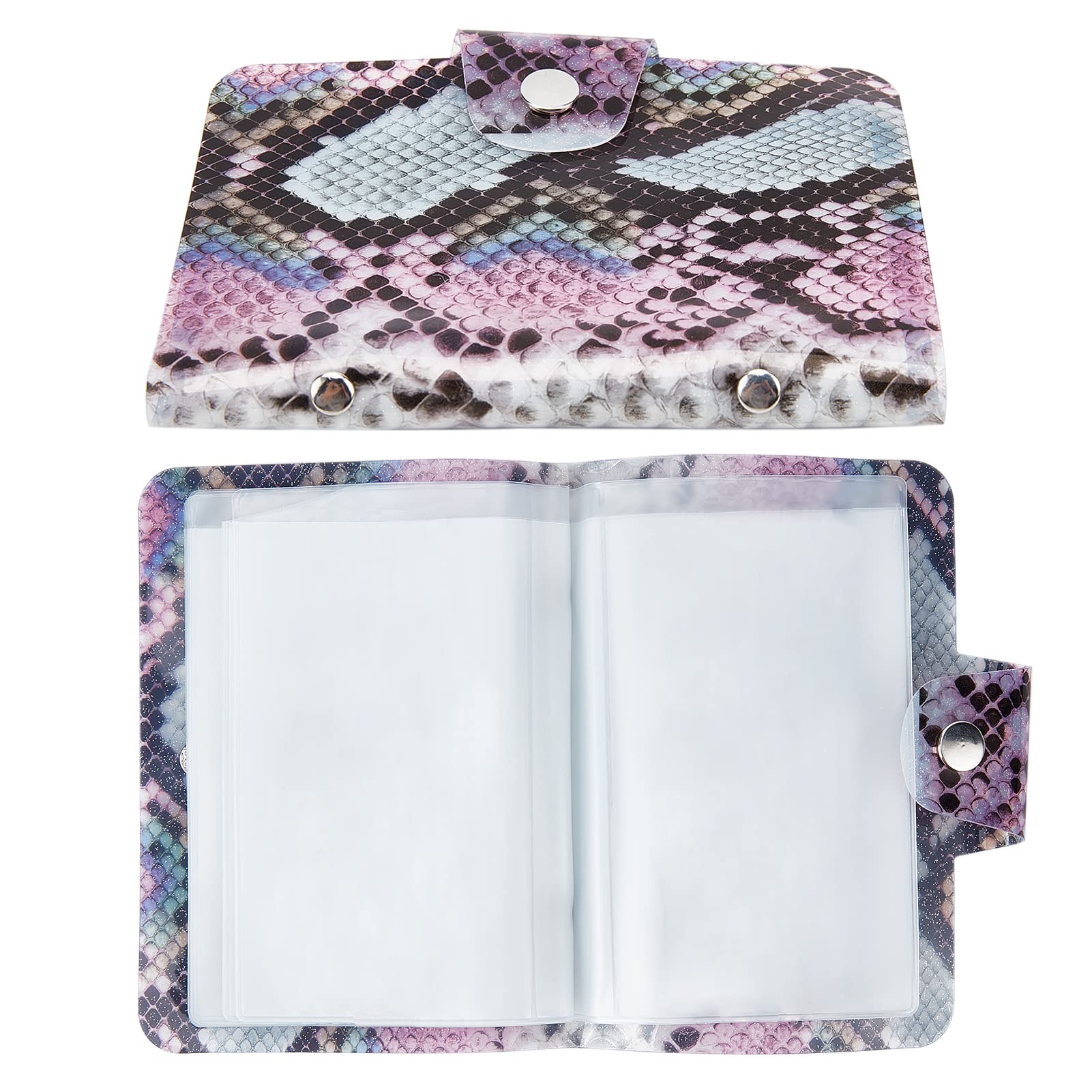 NICENEEDED 20 Slots Nail Stamping Plate Holder, Soft Snakeskin Pattern Design Nail Sticker Collection Albums for Collection Stamp Storage, Stamp Bag Organizer for Nail Art Display Showing Book