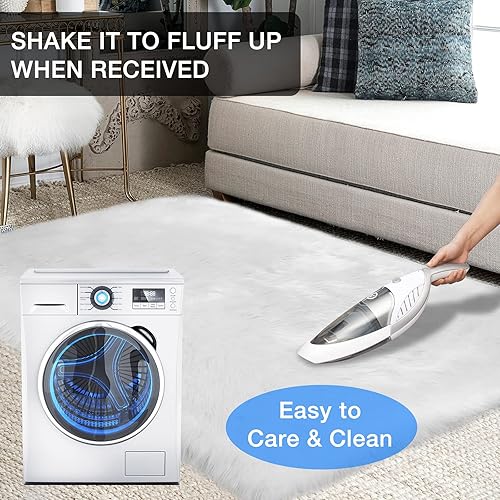 Vista 73 de duduta Tapete redondo de piel de oveja sintética color púrpura de 4 x 4 pies, peludo y mullido, lavable a máquina