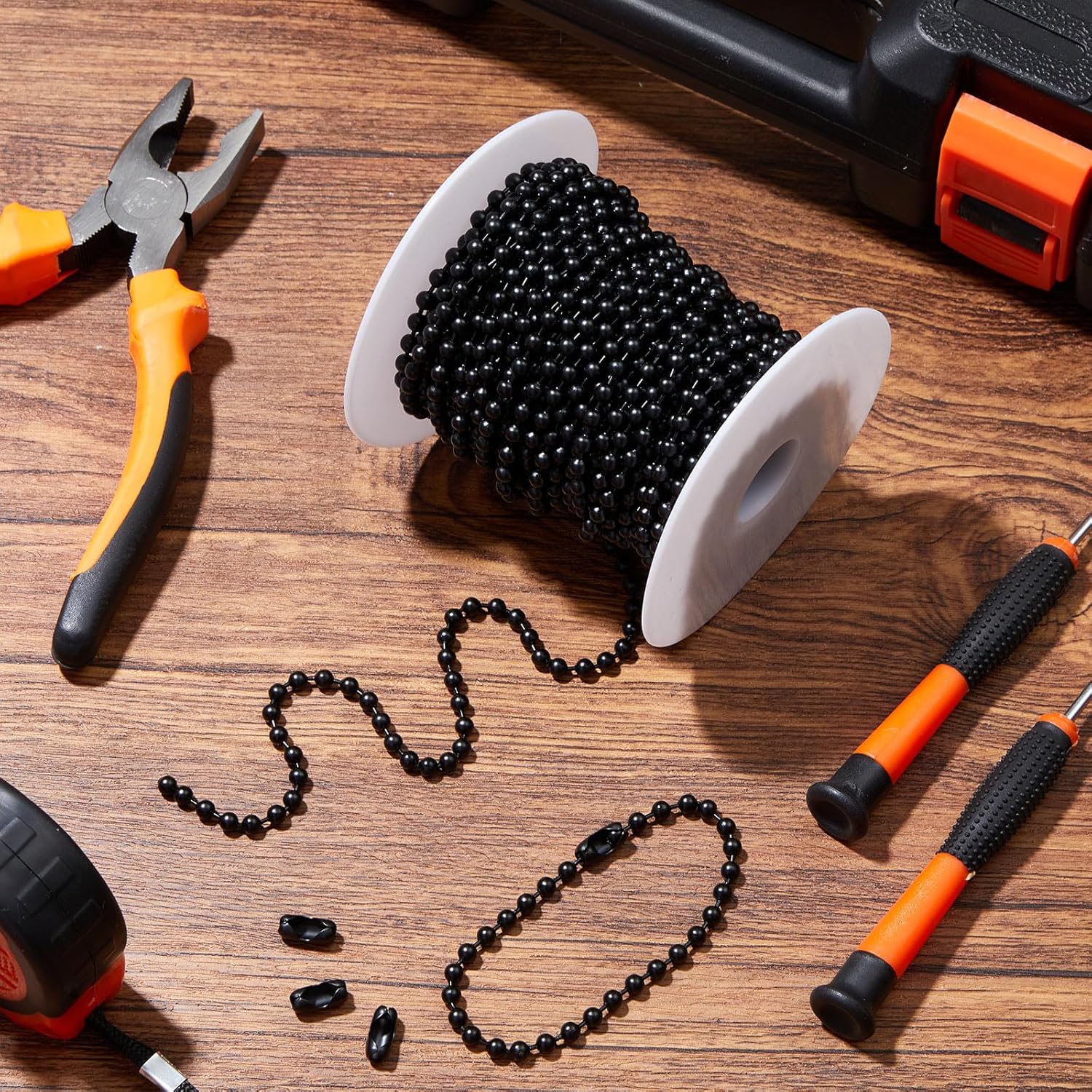 50ft 3mm Ball Beaded Chain with 50 Connectors for Roller Shade & Vertical Window Blinds, Dog Tag Chain, Jewelry Making/Crafts & DIY Projects(Black) - Image 5