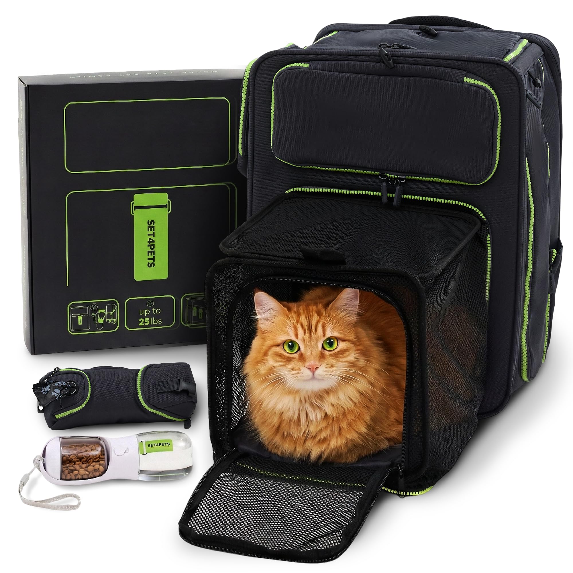 Cat Carrier Backpack for Travel & Car, 3-in-1 Expandable Cat & Small Dog Backpack Carrier up to 25 lbs, Breathable & Waterproof Pet Carrier