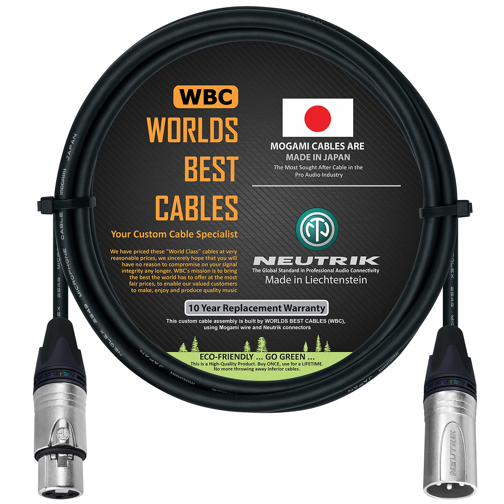 WORLDS BEST CABLES 1.5 Meter - Balanced Microphone Cable CUSTOM MADE using Mogami 2549 (Black) wire and Neutrik NC3MXX & NC3FXX Silver XLR Plugs