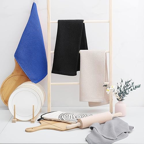 Miniatura 337 de Homaxy Trapo de cocina de 100% algodón, tejido de punto gofre, ultrasuaves, absorbentes, de secado rápido, para limpiar, 13 x 28 pulgadas, paquete