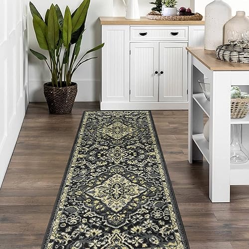 Vista 18 de Fashionwu Alfombra larga para pasillo, alfombra floral que no desprende pelusa, alfombra grande oriental envejecida, larga para baño, sala de estar