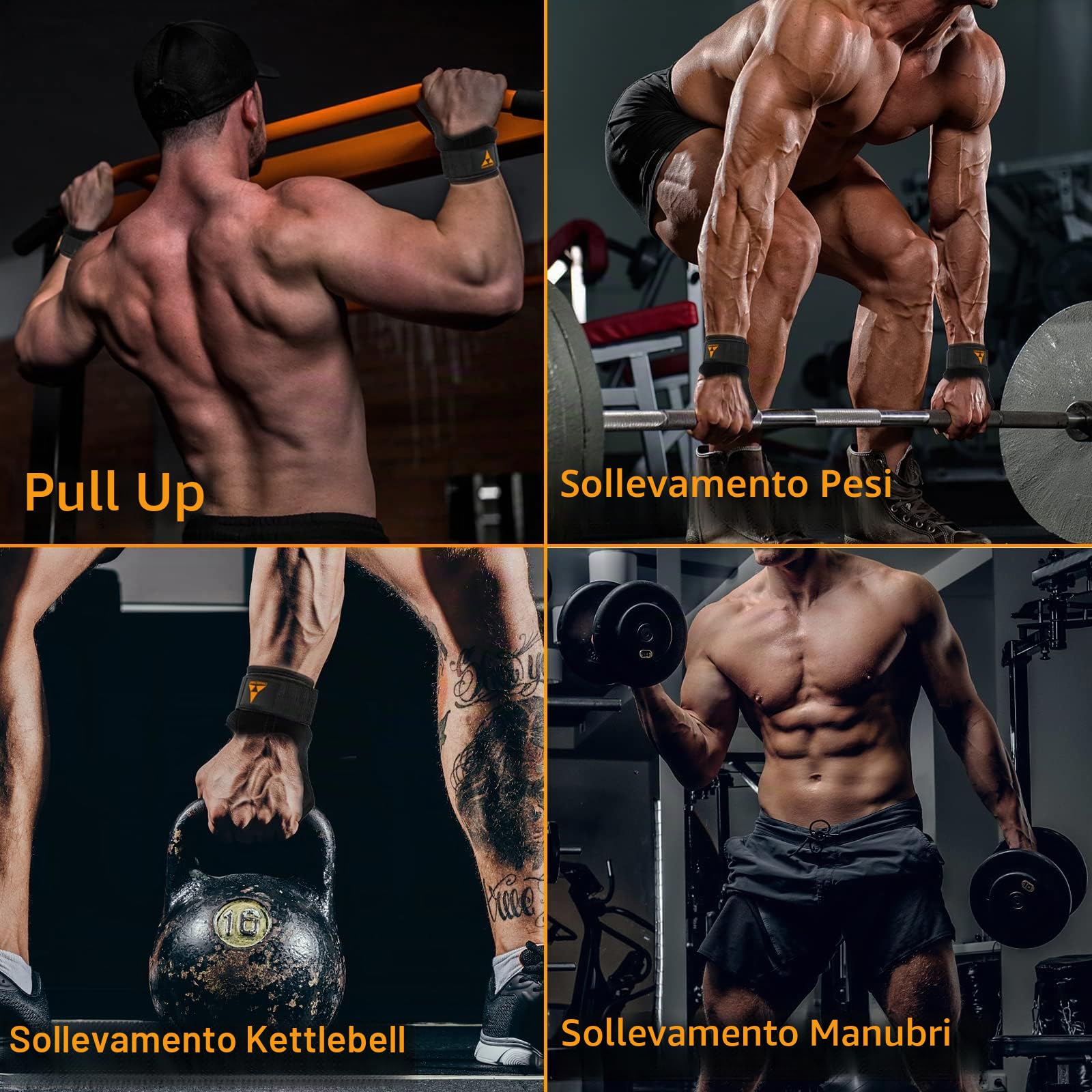 Cinghia da polso per sollevamento pesi con doppio strato in pelle, imbottitura in neoprene, impugnature per sollevamento pesi, sollevamento pesi, per uomini e donne (coppia)