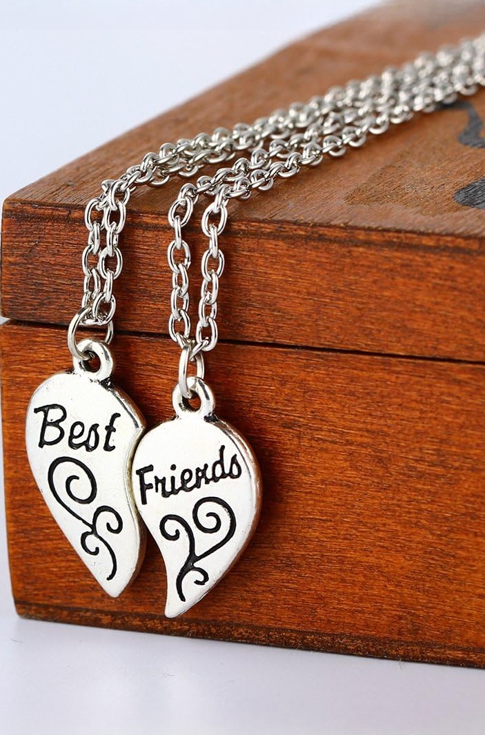 Yellow Chimes Pendant for Women Friendship's Day Special Carved Heart Locket Best Friends 2 PCS Combo Necklace Chain Pendant for Girls and Boy's.Bestie Gift!