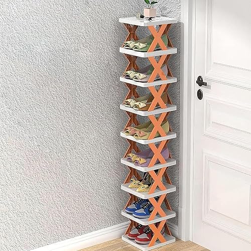 Organizador de almacenamiento de zapatos multicapa, zapatero creativo multicapa, zapatero expandible, zapatero de esquina vertical (naranja, 3 capas)