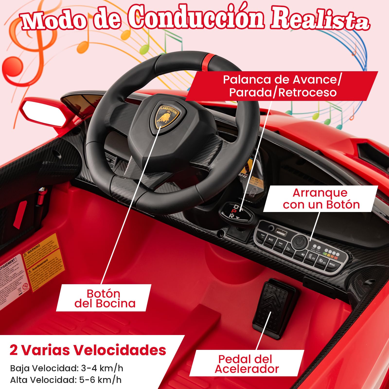 GOPLUS Coche Eléctrico Infantil 12V, Coche Infantil Lamborghini 1 Plaza, Mando a Distancia 2.4G, Puertos AUX y USB, Multimedia, para Niños de 3 a 8 Años, Carga 30KG (Rojo)