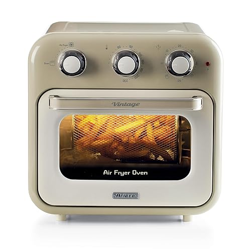 Ariete 4632 Freidora de aire y horno Vintage, 1400W, 2 en 1, 16L de capacidad, accesorios incluidos, temporizador de 60 minutos, doble cristal, Beige - Plata