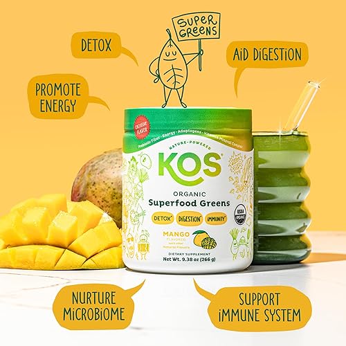 Miniatura 2 de KOS Polvo orgánico de superalimentos verdes Salud intestinal de fibra prebiótica, superverdes y adaptógenos Certificado orgánico USDA, fabricado