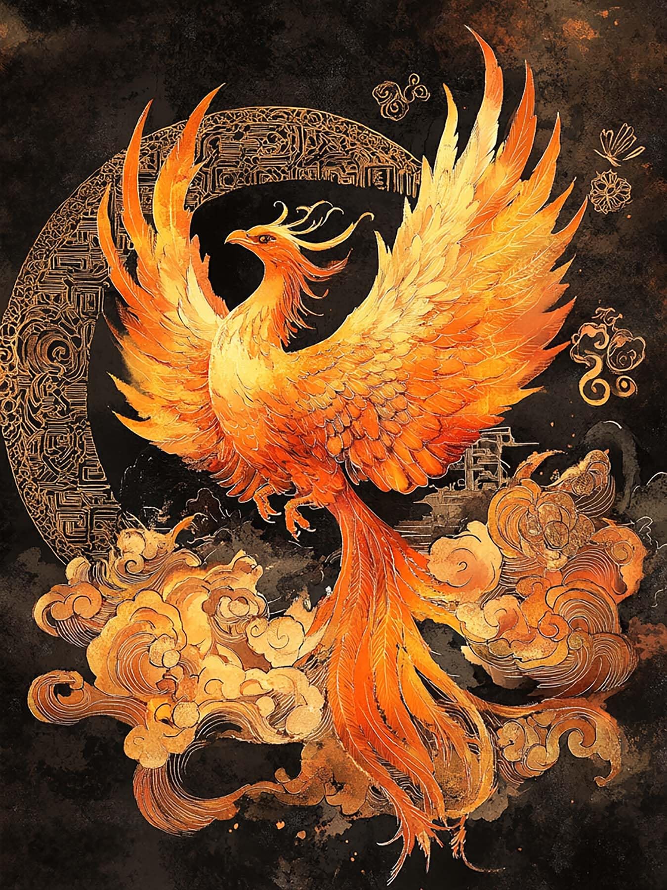 Zariocy 5D Diamond Art Kits for Adults Golden Phoenix, DIY Diamond Painting Art Animal Round Full Drill Crystal Diamond Embroidery Paintings Arts Craft for Home Office Wall Decor 12x16 inch